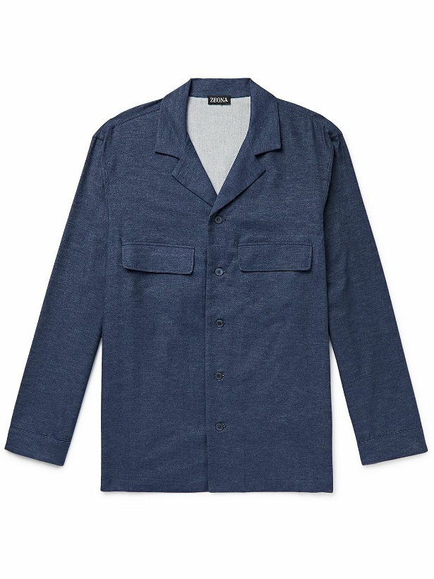 Photo: Zegna - Brushed-Cotton Pyjama Top - Blue