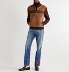 Gucci - Horsebit Webbing-Trimmed Suede and Cotton-Jersey Bomber Jacket - Brown