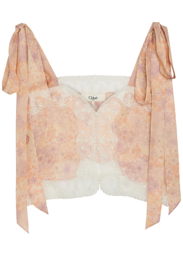 Photo: Chloe Floral-print Lace-trim Silk top Multicoloured