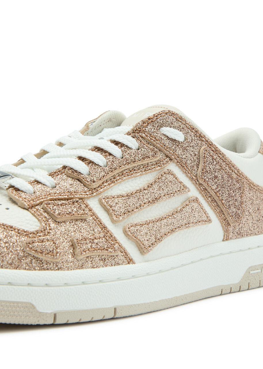 Amiri Skel Glittered Leather Sneakers Gold