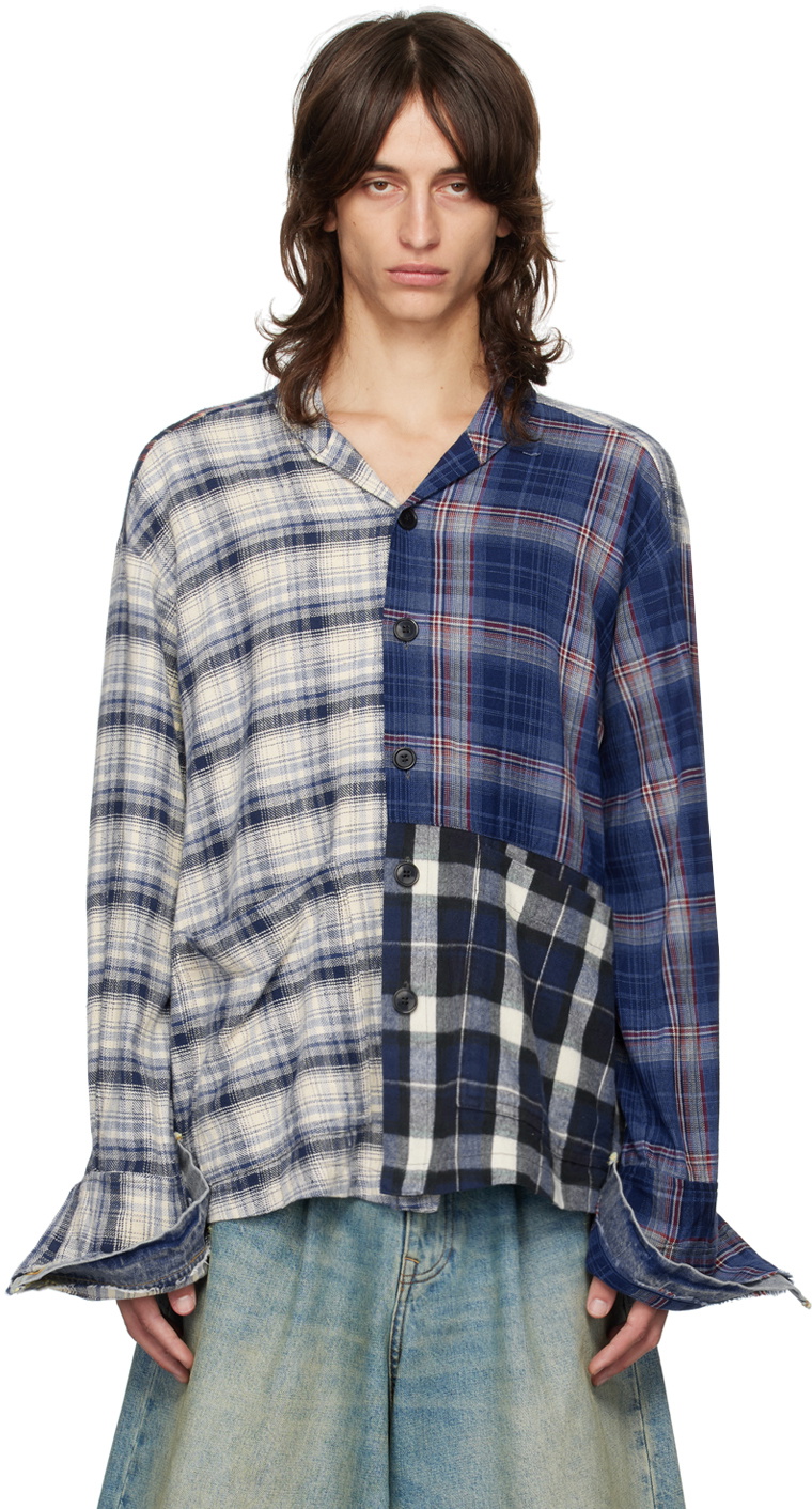 Greg Lauren Multicolor Mixed Plaid Shawl Collar Boxy Shirt Greg Lauren
