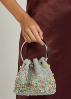 Jimmy Choo Bon Bon Floral-embellished Mesh Bucket bag - Silver - One Size