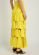 A.W.A.K.E Mode Panelled Trapeze Knit Midi Skirt Yellow