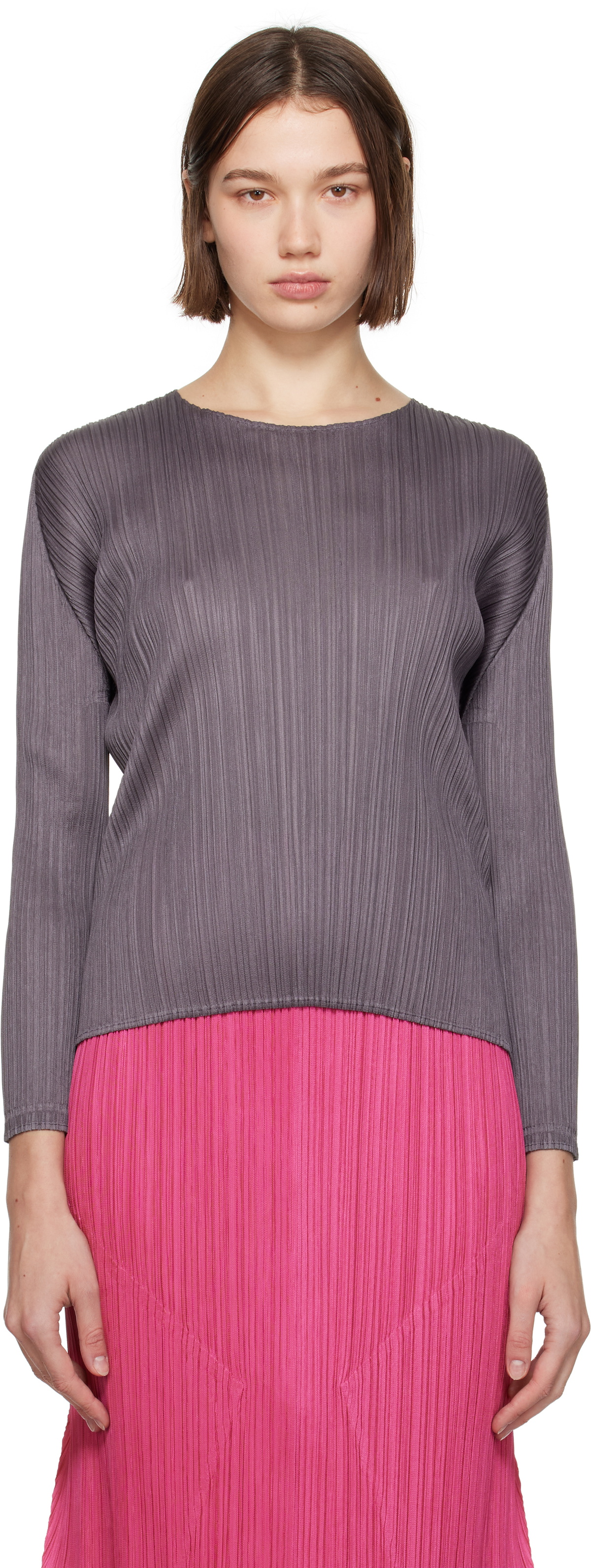 Issey Miyake Cauliflower Gray Collared Top
