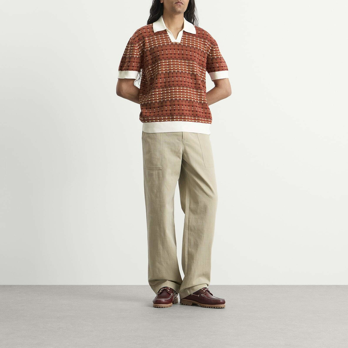 Drôle de Monsieur Men's Knitted Mesh Polo Shirt in Dark Red