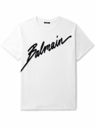 Balmain - Logo-Flocked Cotton-Jersey T-Shirt - White