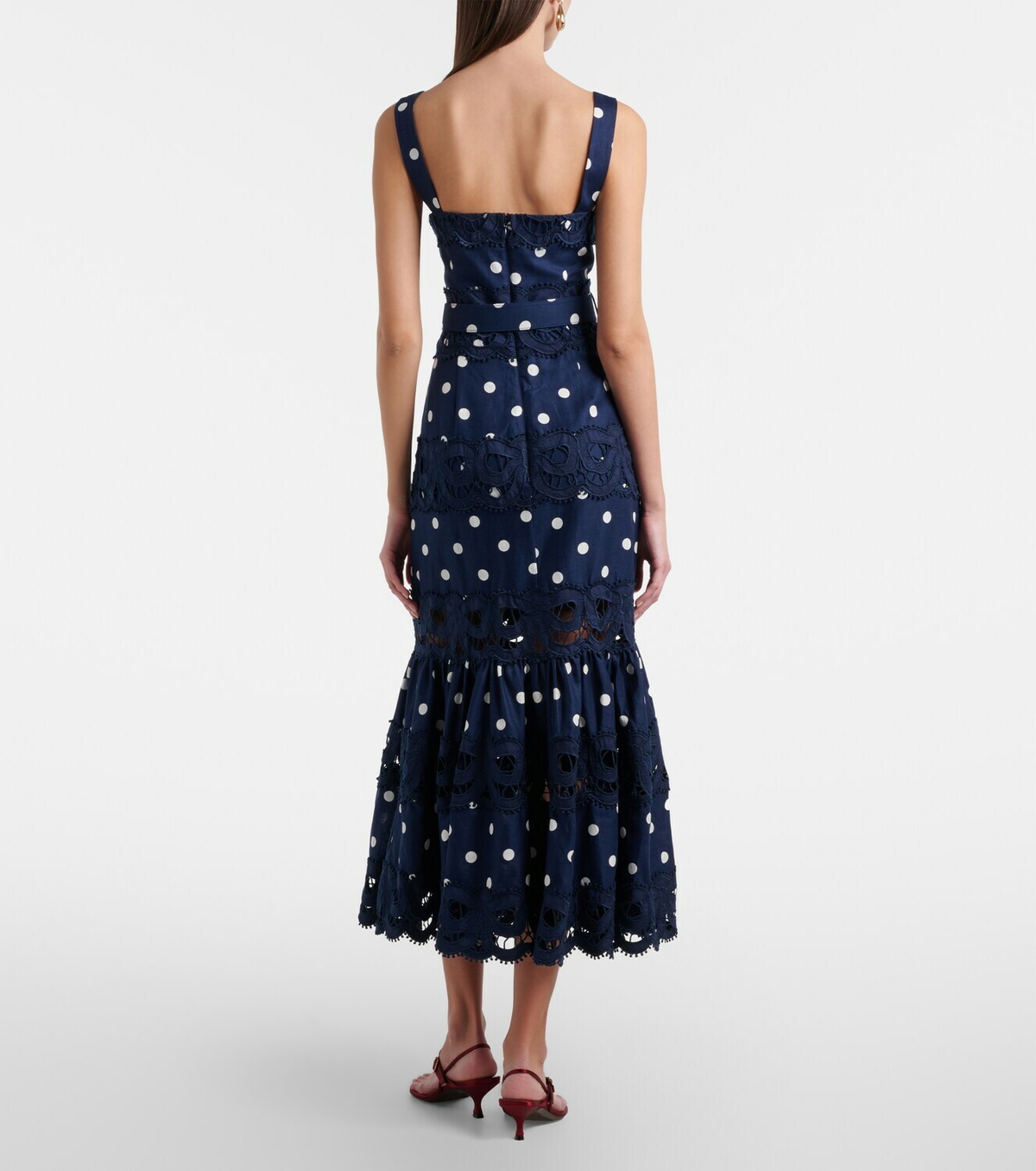 Self-Portrait Polka-dot linen and cotton midi dress