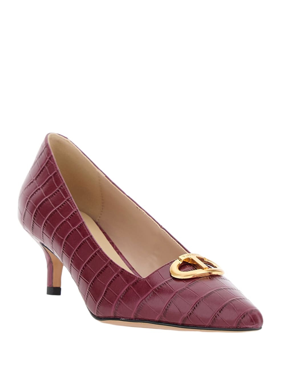 TwinSet Bordeaux Pumps With Low Stiletto Heel And Embissed Crocodile Effect In Leather Woman