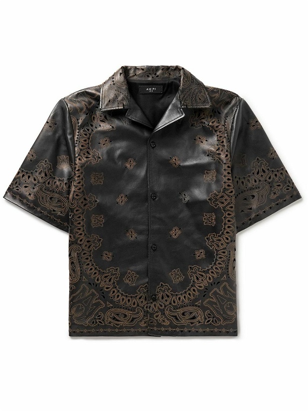 Photo: AMIRI - Camp-Collar Laser-Etched Perforated Leather Shirt - Black