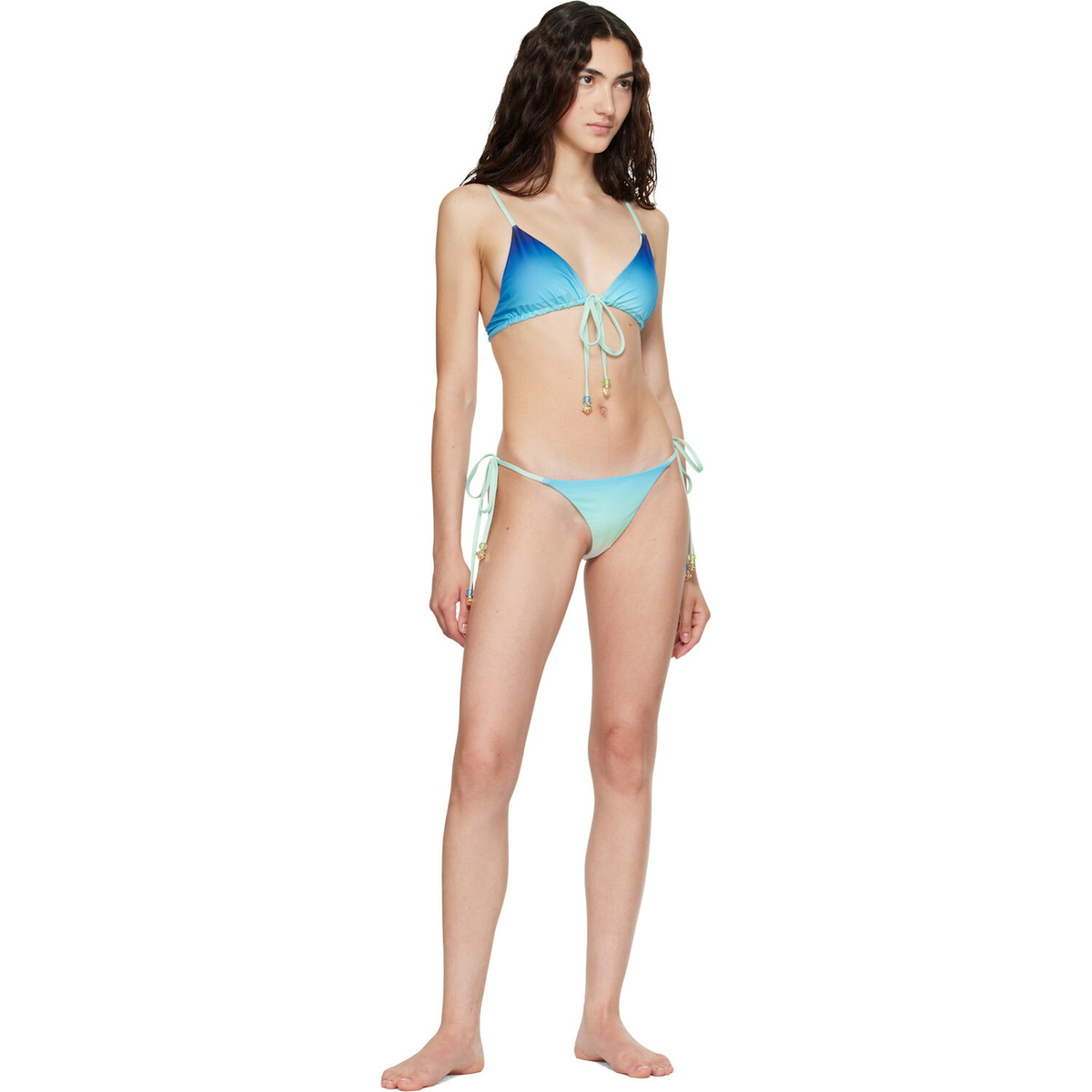 Casablanca Blue & Green Gradient String Beaded Bikini Bottom