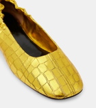 Dries Van Noten Croc-effect metallic leather ballet flats