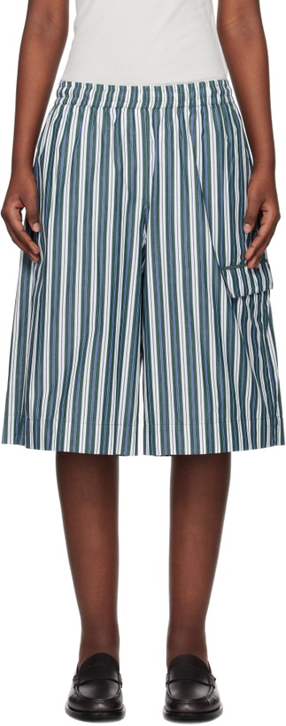 Photo: REMAIN Birger Christensen Green Poplin Basketball Shorts
