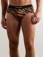 TOM FORD - Zebra-Print Stretch-Cotton Jersey Briefs - Brown