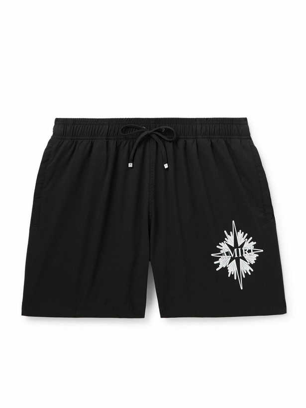 Photo: AMIRI - Starburst Straight-Leg Mid-Length Logo-Print Swim Shorts - Black