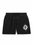 AMIRI - Starburst Straight-Leg Mid-Length Logo-Print Swim Shorts - Black