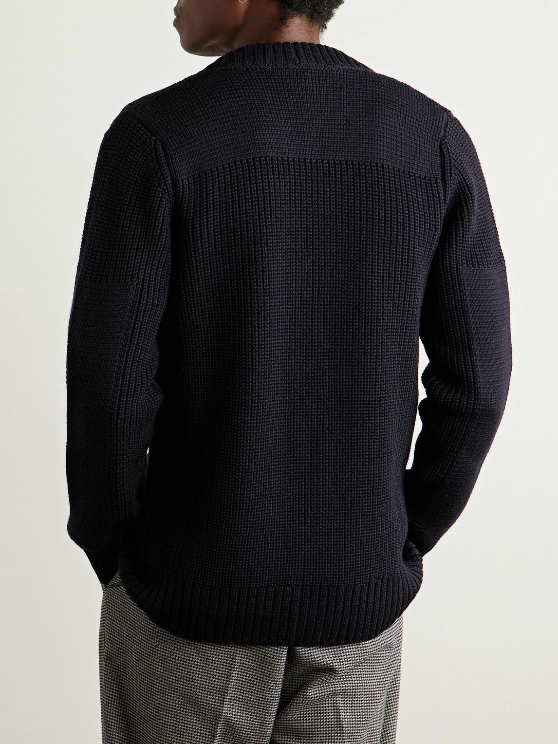S.N.S. Herning - Robust Ribbed Virgin Wool Cardigan - Blue
