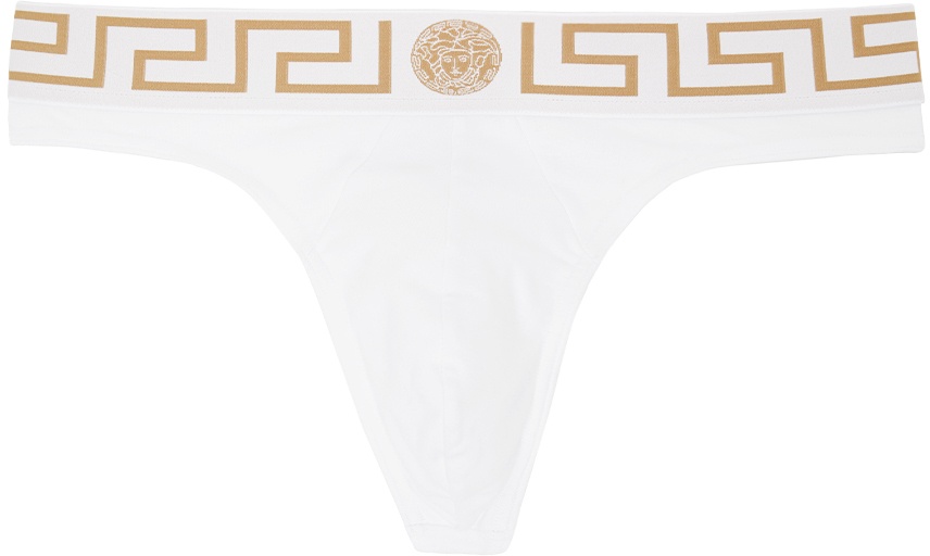 Versace Underwear White Greca Border Thong Versace Underwear
