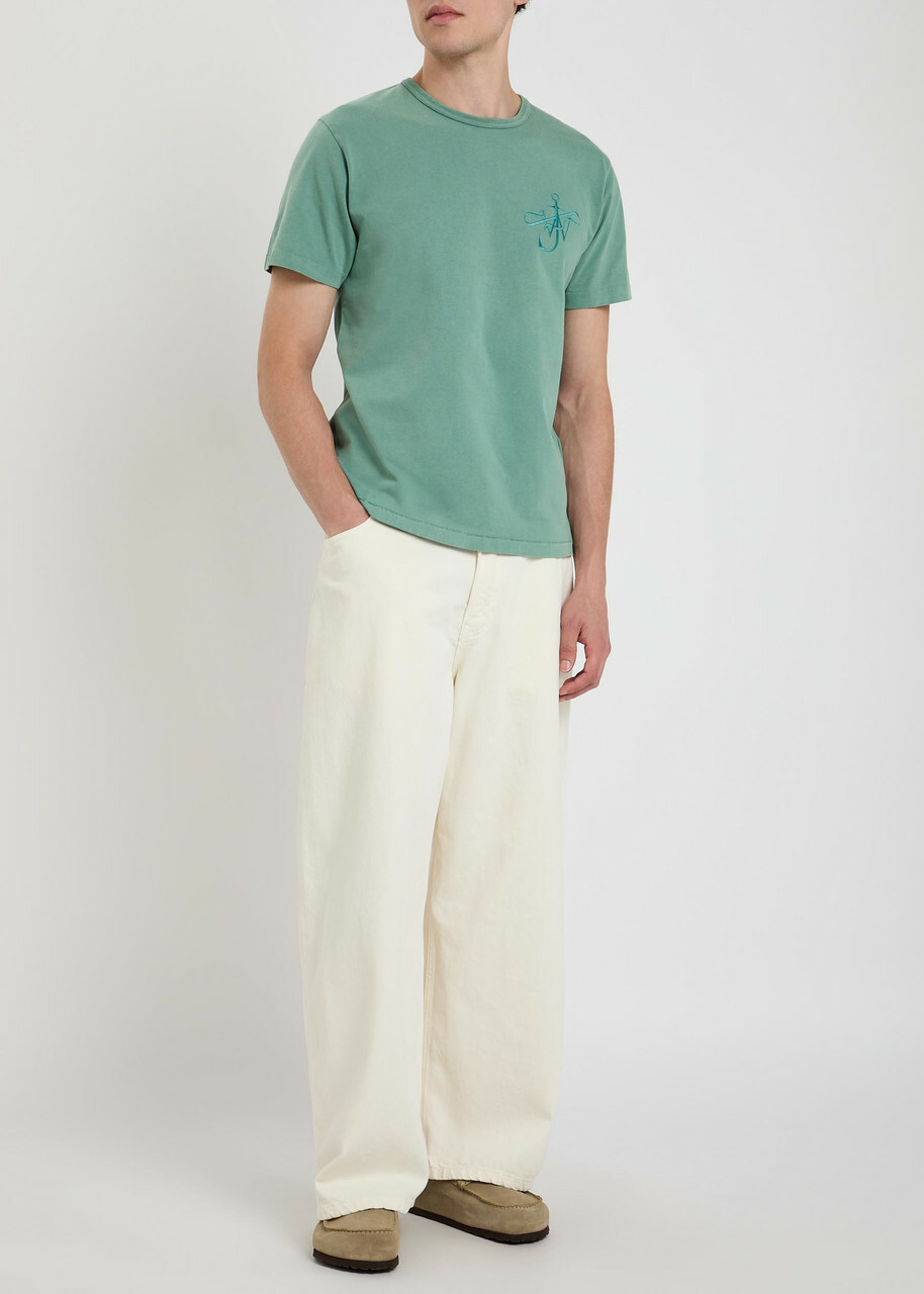 JW Anderson Ribbon Anchor Embroidered Cotton T-shirt Teal