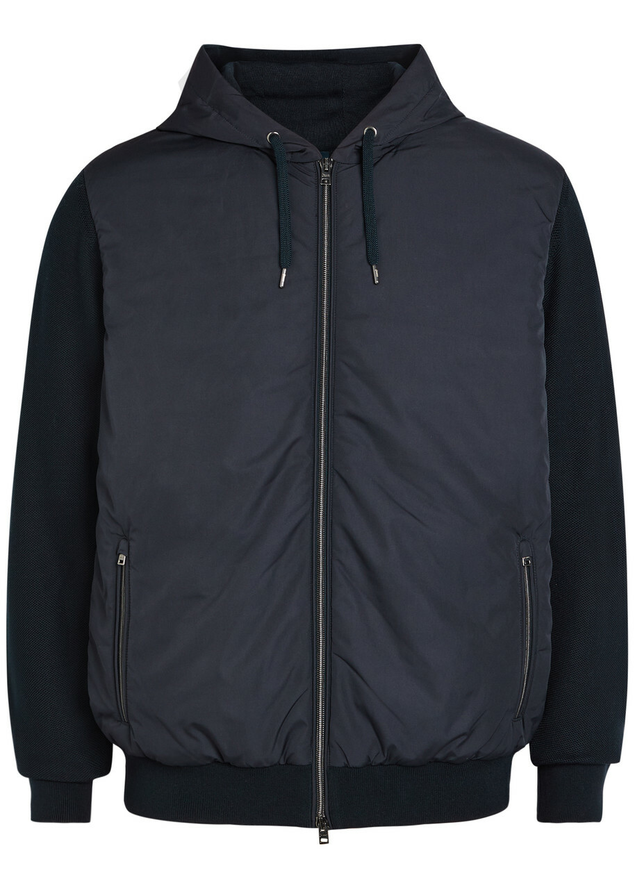 Herno Hooded Shell and Cotton-knit Jacket Navy