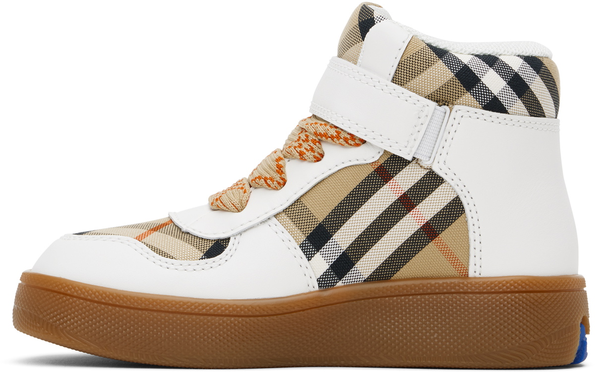 BURBERRY Plaid Check Haymarket CANVAS High popular Top Leather Trim Sneaker KIDS Sz 30