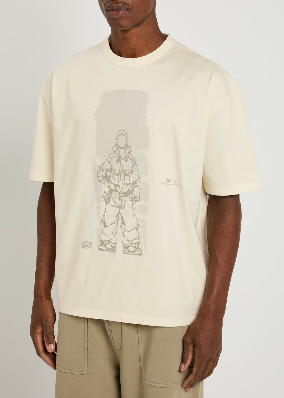 Ten C Manica Corta Printed Cotton T-shirt Ecru