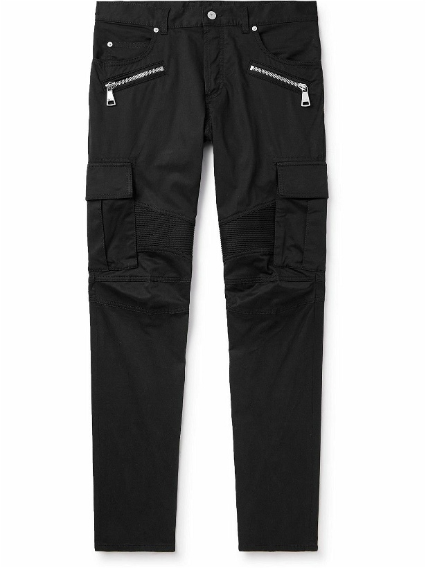 Photo: Balmain - Tapered Panelled Stretch-Cotton Cargo Trousers - Black