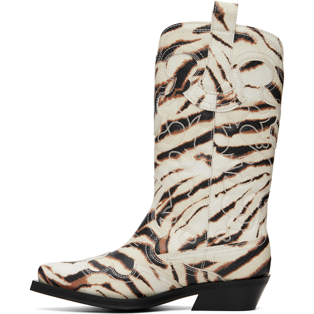 GANNI Off-White Mid Shaft Embroidered Western Boots