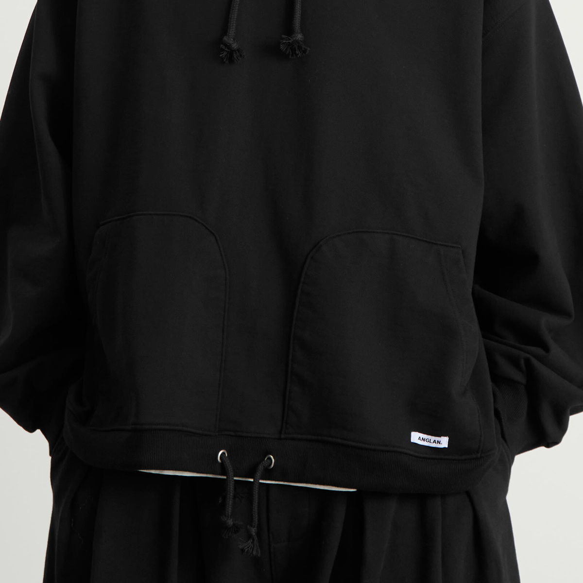 Anglan Men's Double Valley Tuck Sweat Hoodie in Black