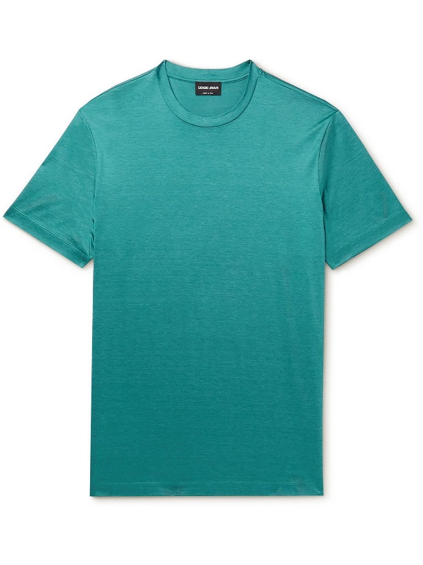 Photo: Giorgio Armani - Silk and Cotton-Blend-Jersey T-Shirt - Blue