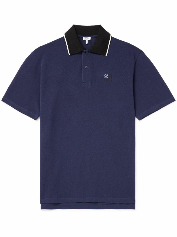 Photo: Loewe - Anagram Logo-Embroidered Cotton-Piqué Polo Shirt - Blue
