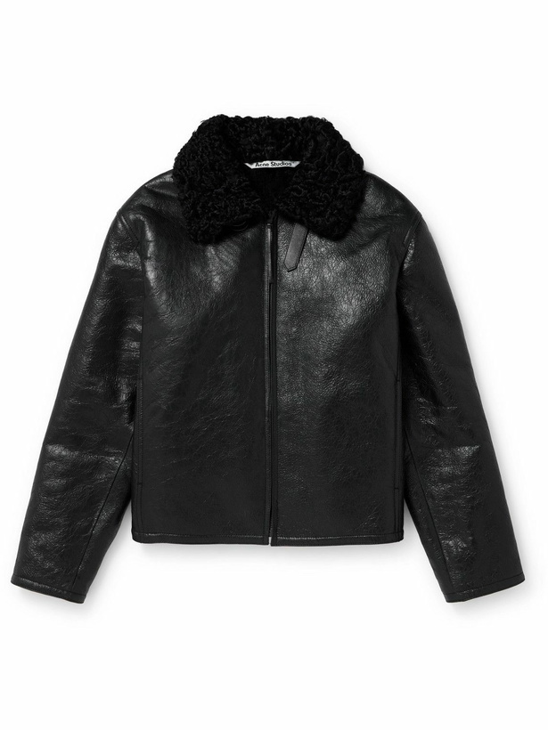 Photo: Acne Studios - Shearling-Trimmed Cracked-Leather Jacket - Black