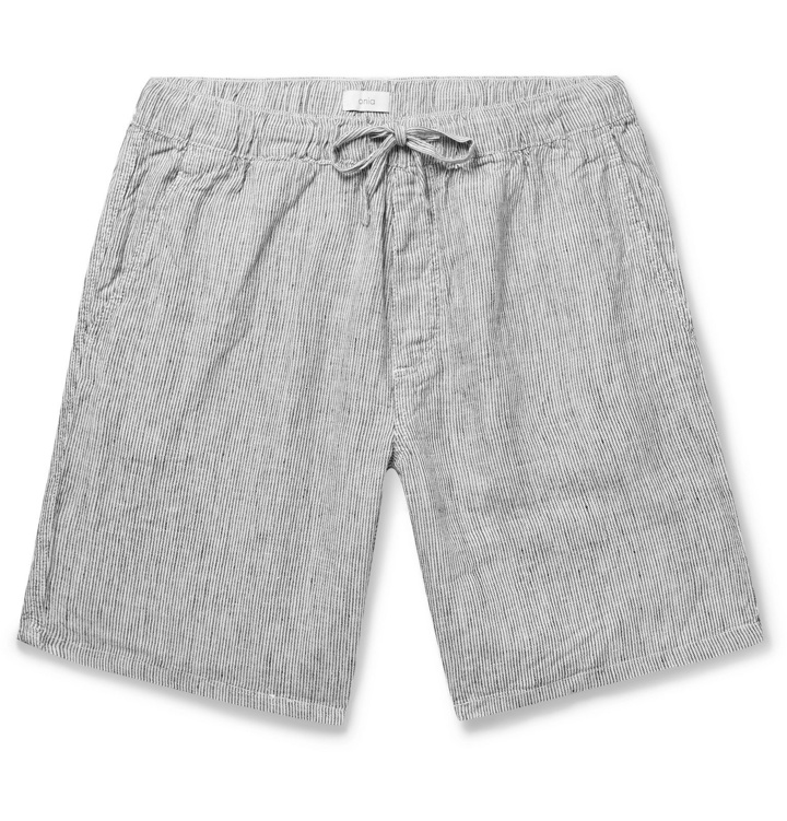 Photo: Onia - Noah Striped Linen Drawstring Shorts - Blue