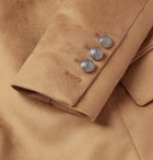 Balmain - Slim-Fit Double-Breasted Faux Suede Coat - Camel