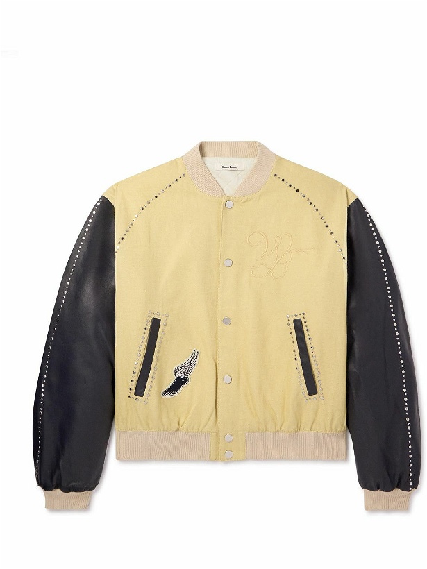 Photo: Wales Bonner - Sky Leather-Trimmed Cotton and Linen-Blend Varsity Jacket - Yellow