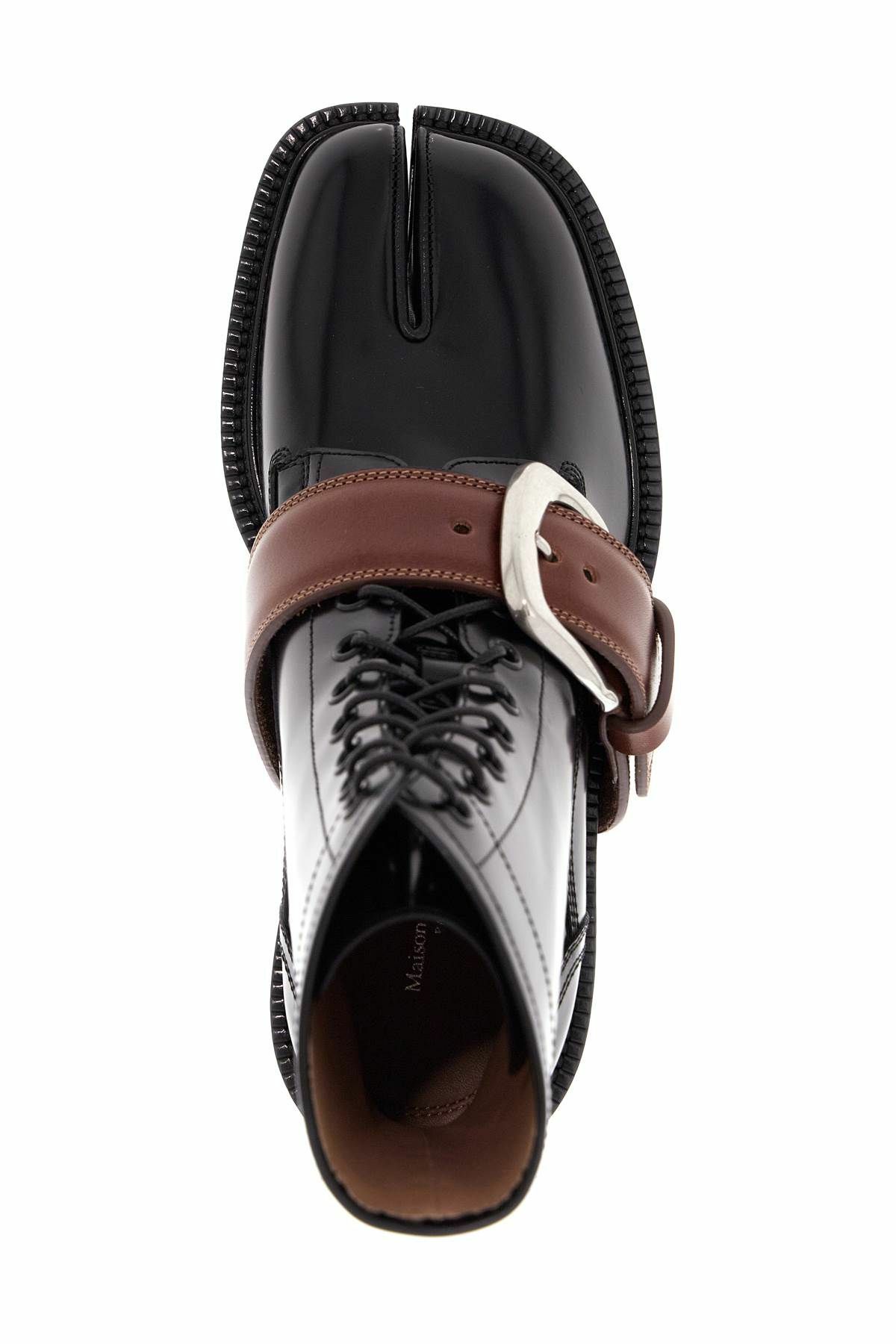 Maison Margiela Black Leather Ankle Combat Tabi Boot w Brown Buckle Strap EU40 SOLD) A pair of Maison Margiela  main image 3