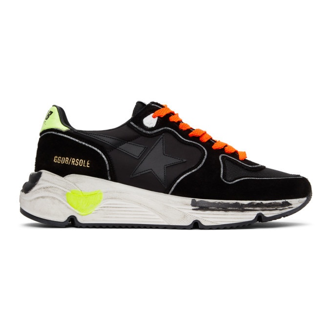 Photo: Golden Goose Black and Yellow Running Sole Sneakers