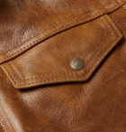 Schott - Shearling-Trimmed Leather Trucker Jacket - Brown