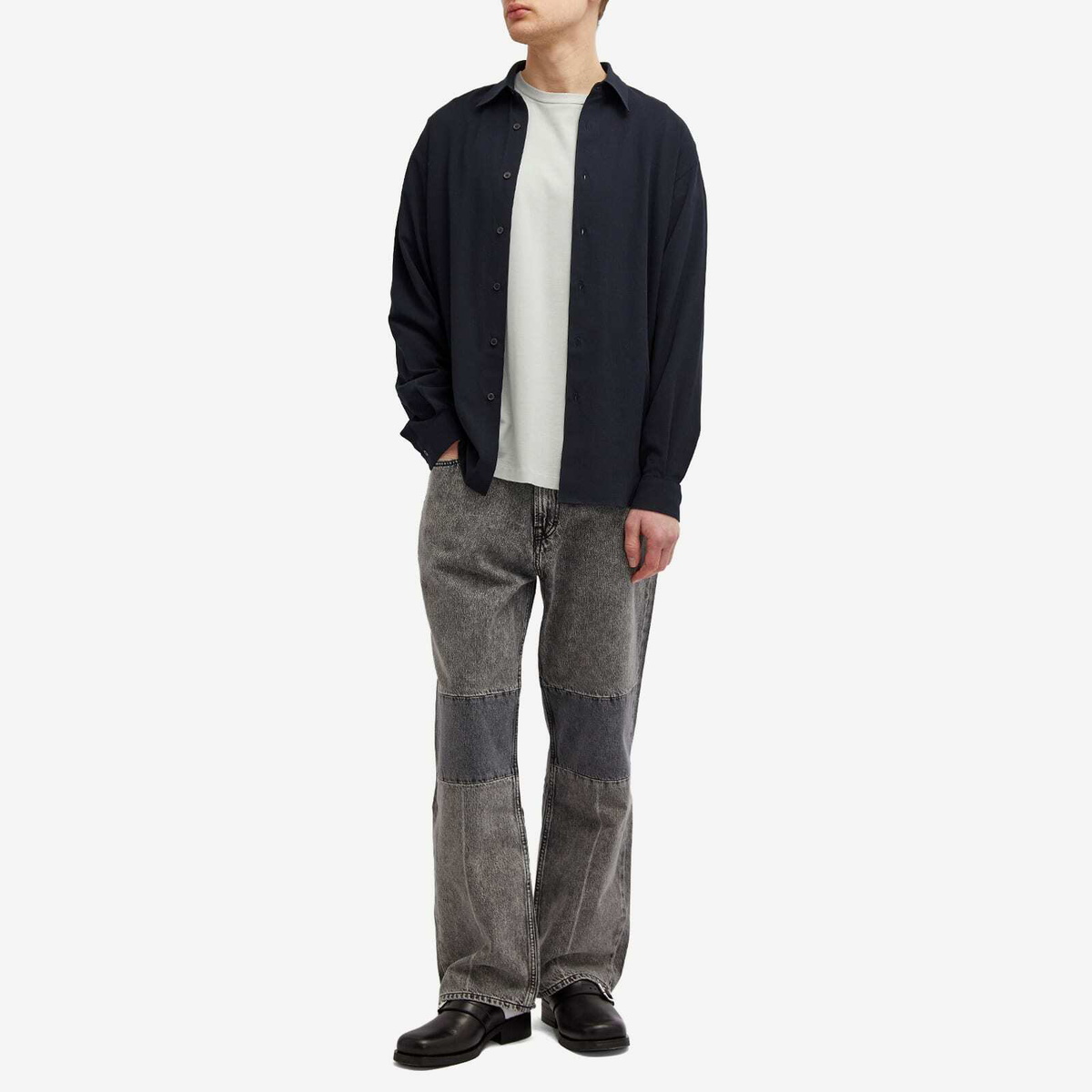 トップス AURALEE HARD TWIST COTTON SILK SHIRT Auralee Men's Hard Twist Cotton Silk Shirt in Dark Navy Auralee