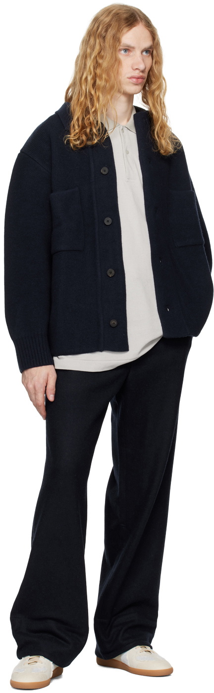 DOCUMENT Navy Heavy Weight Wool Double Pocket Cardigan