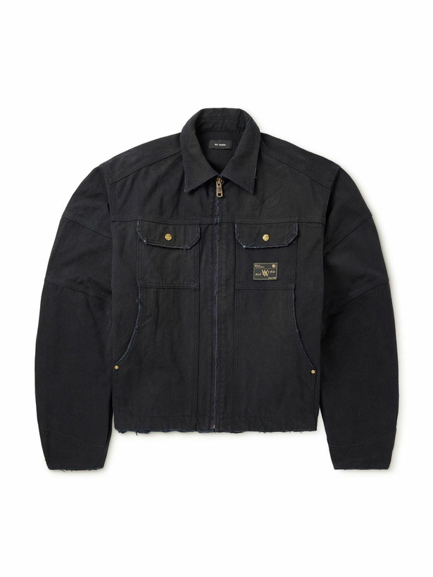 Photo: Willy Chavarria - Stockton Cropped Logo-Detailed Distressed Denim Jacket - Black