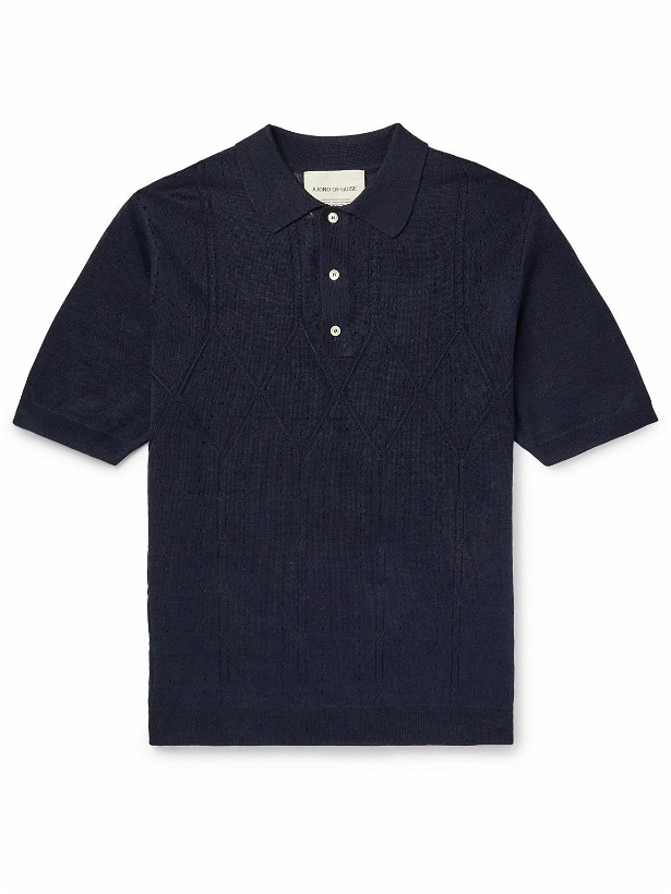 Photo: A Kind Of Guise - Ferrini Pointelle-Detailed Linen-Blend Jacquard Polo Shirt - Blue