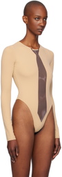 OPEN YY Tan Necktie Bodysuit