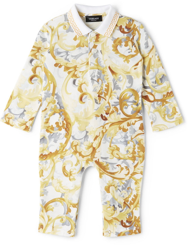 Photo: Versace Baby White & Yellow Polo Collar Bodysuit