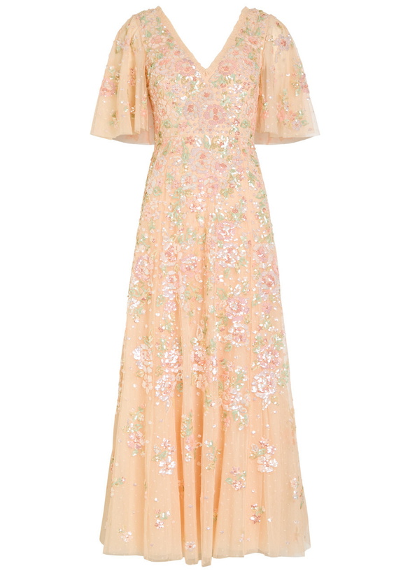 Photo: Needle & Thread Sequin Bouquet Embellished Cape-effect Tulle Gown Pink