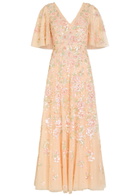 Needle & Thread Sequin Bouquet Embellished Cape-effect Tulle Gown Pink