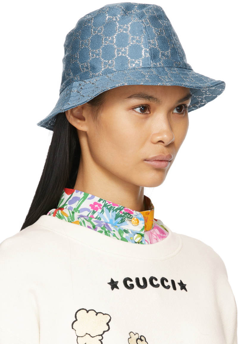 Gucci Blue Lamé GG Bucket Hat Gucci display picture 3