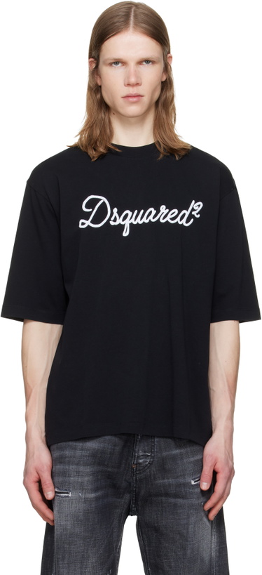 Photo: Dsquared2 Black 'Dsquared2' Embroidered Loose Fit T-shirt