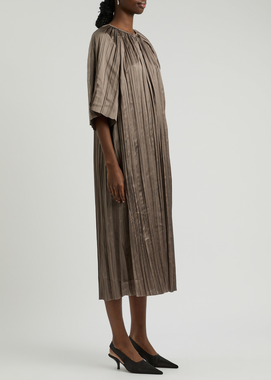Day Birger ET Mikkelsen Sophia Crinkled Satin Midi Dress Taupe Day Birger  Et Mikkelsen