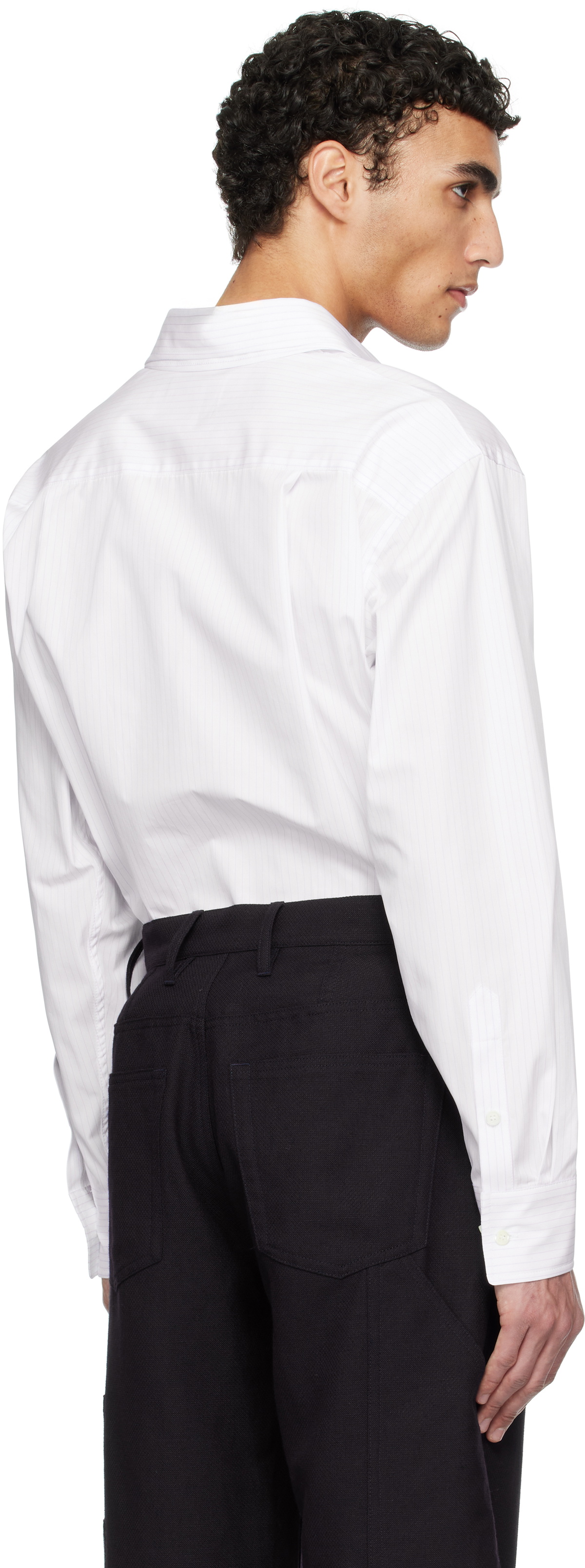 RECTO White Double Collar Stripe Shirt