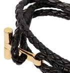 TOM FORD - Woven Leather and Gold-Tone Wrap Bracelet - Men - Black